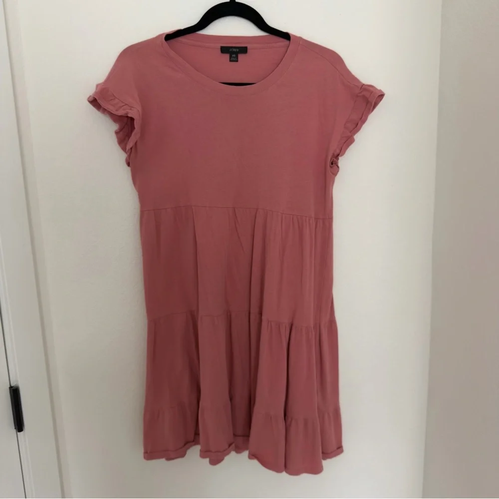 J. Crew Blush Pink Tiered Mini Dress Cotton Size XS Women’s Ruffle Sleeves - Picture 2 of 9